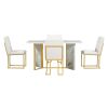 TREXM 7-Piece Modern Dining Table Set, Artificial Marble Sticker Tabletop and 6 Upholstered Linen Chair All with Golden Steel Legs for Dining Room and
