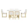 TREXM 7-Piece Modern Dining Table Set, Artificial Marble Sticker Tabletop and 6 Upholstered Linen Chair All with Golden Steel Legs for Dining Room and
