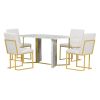 TREXM 7-Piece Modern Dining Table Set, Artificial Marble Sticker Tabletop and 6 Upholstered Linen Chair All with Golden Steel Legs for Dining Room and