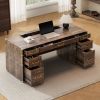 70"Classic and Traditional Executive Desk with Metal Edge Trim ,Writing Desk with 2 file drawers,USB Ports and Outlets,Desk with Hidden Compartment fo