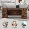 70"Classic and Traditional Executive Desk with Metal Edge Trim ,Writing Desk with 2 file drawers,USB Ports and Outlets,Desk with Hidden Compartment fo