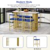TREXM 7-Piece Multi-Functional Modern Counter Height Dining Bar Table Set with Open Shelves and 6 Upholstered Stools for Dining Room, Bar and Cafe (Wh