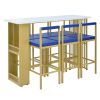 TREXM 7-Piece Multi-Functional Modern Counter Height Dining Bar Table Set with Open Shelves and 6 Upholstered Stools for Dining Room, Bar and Cafe (Wh